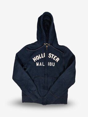 Y2K Hollister Embroidered Navy Zip-Up Hoodie